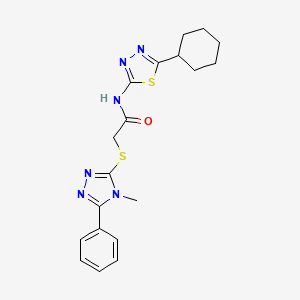 molecular formula C19H22N6OS2 B4809239 N-(5-cyclohexyl-1,3,4-thiadiazol-2-yl)-2-[(4-methyl-5-phenyl-4H-1,2,4-triazol-3-yl)sulfanyl]acetamide 
