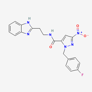 molecular formula C20H17FN6O3 B4809331 N-[2-(1H-1,3-BENZODIAZOL-2-YL)ETHYL]-1-[(4-FLUOROPHENYL)METHYL]-3-NITRO-1H-PYRAZOLE-5-CARBOXAMIDE 