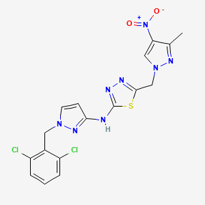 molecular formula C17H14Cl2N8O2S B4809465 N-[1-(2,6-DICHLOROBENZYL)-1H-PYRAZOL-3-YL]-N-{5-[(3-METHYL-4-NITRO-1H-PYRAZOL-1-YL)METHYL]-1,3,4-THIADIAZOL-2-YL}AMINE 