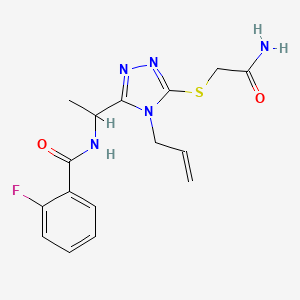 molecular formula C16H18FN5O2S B4809693 N-(1-{5-[(2-amino-2-oxoethyl)sulfanyl]-4-(prop-2-en-1-yl)-4H-1,2,4-triazol-3-yl}ethyl)-2-fluorobenzamide 