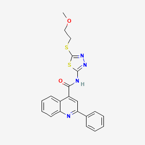 molecular formula C21H18N4O2S2 B4810191 N-{5-[(2-methoxyethyl)sulfanyl]-1,3,4-thiadiazol-2-yl}-2-phenylquinoline-4-carboxamide 