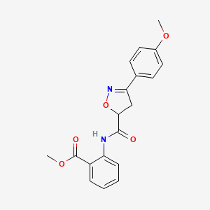 molecular formula C19H18N2O5 B4810195 methyl 2-({[3-(4-methoxyphenyl)-4,5-dihydro-5-isoxazolyl]carbonyl}amino)benzoate 