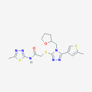 molecular formula C17H20N6O2S3 B4810258 N-(5-methyl-1,3,4-thiadiazol-2-yl)-2-{[5-(5-methylthiophen-3-yl)-4-(tetrahydrofuran-2-ylmethyl)-4H-1,2,4-triazol-3-yl]sulfanyl}acetamide 
