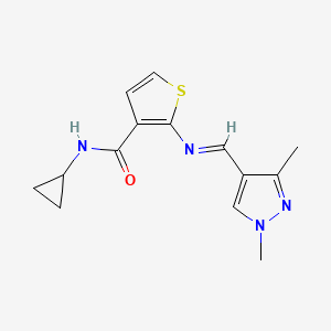 molecular formula C14H16N4OS B4810334 N-cyclopropyl-2-{[(1,3-dimethyl-1H-pyrazol-4-yl)methylene]amino}-3-thiophenecarboxamide 
