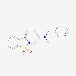 molecular formula C17H16N2O4S B481191 N-benzyl-2-(1,1-dioxido-3-oxo-1,2-benzisothiazol-2(3H)-yl)-N-methylacetamide CAS No. 452329-87-2