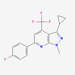 molecular formula C17H13F4N3 B4813990 3-cyclopropyl-6-(4-fluorophenyl)-1-methyl-4-(trifluoromethyl)-1H-pyrazolo[3,4-b]pyridine 