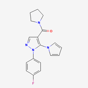 molecular formula C18H17FN4O B4814841 1-(4-fluorophenyl)-4-(pyrrolidin-1-ylcarbonyl)-5-(1H-pyrrol-1-yl)-1H-pyrazole 