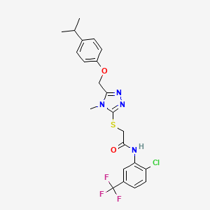 molecular formula C22H22ClF3N4O2S B4815423 N-[2-chloro-5-(trifluoromethyl)phenyl]-2-[(4-methyl-5-{[4-(propan-2-yl)phenoxy]methyl}-4H-1,2,4-triazol-3-yl)sulfanyl]acetamide 