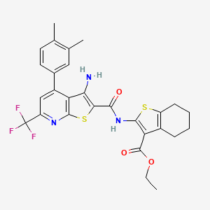 molecular formula C28H26F3N3O3S2 B4815917 ethyl 2-({[3-amino-4-(3,4-dimethylphenyl)-6-(trifluoromethyl)thieno[2,3-b]pyridin-2-yl]carbonyl}amino)-4,5,6,7-tetrahydro-1-benzothiophene-3-carboxylate 