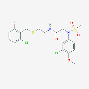 molecular formula C19H21Cl2FN2O4S2 B4817446 N~1~-{2-[(2-chloro-6-fluorobenzyl)thio]ethyl}-N~2~-(3-chloro-4-methoxyphenyl)-N~2~-(methylsulfonyl)glycinamide 