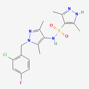 molecular formula C17H19ClFN5O2S B4817571 N~4~-[1-(2-CHLORO-4-FLUOROBENZYL)-3,5-DIMETHYL-1H-PYRAZOL-4-YL]-3,5-DIMETHYL-1H-PYRAZOLE-4-SULFONAMIDE 