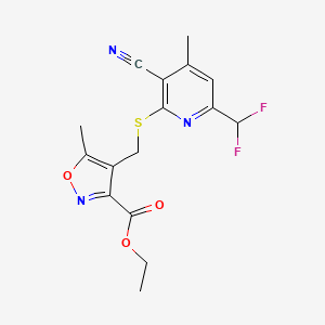 molecular formula C16H15F2N3O3S B4818024 ETHYL 4-({[3-CYANO-6-(DIFLUOROMETHYL)-4-METHYL-2-PYRIDYL]SULFANYL}METHYL)-5-METHYL-3-ISOXAZOLECARBOXYLATE 