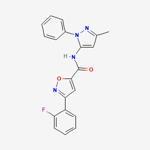 molecular formula C20H15FN4O2 B4818161 3-(2-fluorophenyl)-N-(3-methyl-1-phenyl-1H-pyrazol-5-yl)-1,2-oxazole-5-carboxamide 
