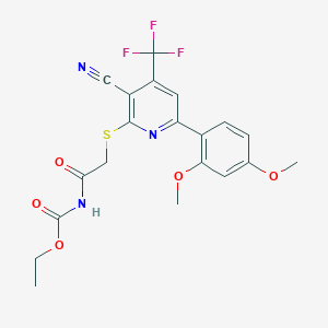 molecular formula C20H18F3N3O5S B4818832 ethyl N-[2-[3-cyano-6-(2,4-dimethoxyphenyl)-4-(trifluoromethyl)pyridin-2-yl]sulfanylacetyl]carbamate 