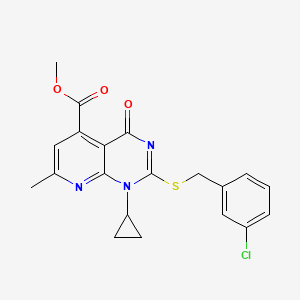 molecular formula C20H18ClN3O3S B4819017 METHYL 2-{[(3-CHLOROPHENYL)METHYL]SULFANYL}-1-CYCLOPROPYL-7-METHYL-4-OXO-1H,4H-PYRIDO[2,3-D]PYRIMIDINE-5-CARBOXYLATE 