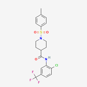 molecular formula C20H20ClF3N2O3S B4819593 N-[2-CHLORO-5-(TRIFLUOROMETHYL)PHENYL]-1-(4-METHYLBENZENESULFONYL)PIPERIDINE-4-CARBOXAMIDE 