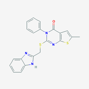 molecular formula C21H16N4OS2 B481994 2-(((1H-benzo[d]imidazol-2-yl)methyl)thio)-6-methyl-3-phenylthieno[2,3-d]pyrimidin-4(3H)-one CAS No. 354795-51-0