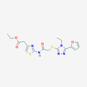 molecular formula C17H19N5O4S2 B4820309 ETHYL 2-{2-[(2-{[4-ETHYL-5-(2-FURYL)-4H-1,2,4-TRIAZOL-3-YL]SULFANYL}ACETYL)AMINO]-1,3-THIAZOL-4-YL}ACETATE 