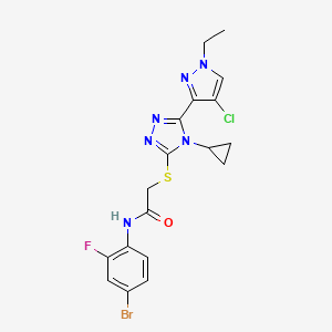 molecular formula C18H17BrClFN6OS B4821236 N~1~-(4-BROMO-2-FLUOROPHENYL)-2-{[5-(4-CHLORO-1-ETHYL-1H-PYRAZOL-3-YL)-4-CYCLOPROPYL-4H-1,2,4-TRIAZOL-3-YL]SULFANYL}ACETAMIDE 