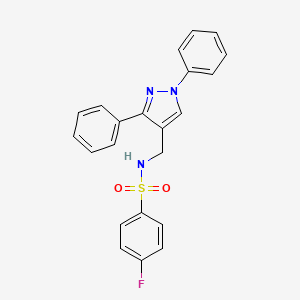molecular formula C22H18FN3O2S B4821350 N~1~-[(1,3-DIPHENYL-1H-PYRAZOL-4-YL)METHYL]-4-FLUORO-1-BENZENESULFONAMIDE 