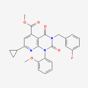molecular formula C26H22FN3O5 B4821427 METHYL 7-CYCLOPROPYL-3-[(3-FLUOROPHENYL)METHYL]-1-(2-METHOXYPHENYL)-2,4-DIOXO-1H,2H,3H,4H-PYRIDO[2,3-D]PYRIMIDINE-5-CARBOXYLATE 