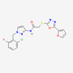 molecular formula C18H13ClFN5O3S B4821550 N~1~-[1-(2-CHLORO-6-FLUOROBENZYL)-1H-PYRAZOL-3-YL]-2-{[5-(2-FURYL)-1,3,4-OXADIAZOL-2-YL]SULFANYL}ACETAMIDE 
