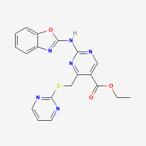 molecular formula C19H16N6O3S B4821558 Ethyl 2-(1,3-benzoxazol-2-ylamino)-4-[(pyrimidin-2-ylsulfanyl)methyl]pyrimidine-5-carboxylate 