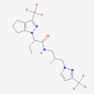 molecular formula C19H23F6N5O B4821922 N~1~-{2-METHYL-3-[3-(TRIFLUOROMETHYL)-1H-PYRAZOL-1-YL]PROPYL}-2-[3-(TRIFLUOROMETHYL)-5,6-DIHYDROCYCLOPENTA[C]PYRAZOL-1(4H)-YL]BUTANAMIDE 