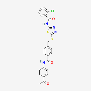 molecular formula C25H19ClN4O3S2 B4823357 N-[5-({4-[(4-acetylphenyl)carbamoyl]benzyl}sulfanyl)-1,3,4-thiadiazol-2-yl]-2-chlorobenzamide 