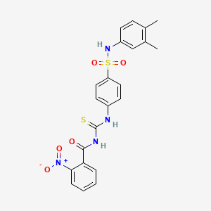 molecular formula C22H20N4O5S2 B4823575 N-{[(4-{[(3,4-dimethylphenyl)amino]sulfonyl}phenyl)amino]carbonothioyl}-2-nitrobenzamide 
