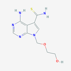 molecular formula C10H13N5O2S B048241 4-Amino-7-(2-hydroxyethoxymethyl)pyrrolo[2,3-d]pyrimidine-5-carbothioamide CAS No. 120386-11-0