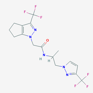 molecular formula C16H17F6N5O B4824143 N-{1-methyl-2-[3-(trifluoromethyl)-1H-pyrazol-1-yl]ethyl}-2-[3-(trifluoromethyl)-5,6-dihydrocyclopenta[c]pyrazol-1(4H)-yl]acetamide 