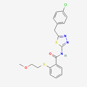 molecular formula C19H18ClN3O2S2 B4824213 N-{5-[(4-CHLOROPHENYL)METHYL]-1,3,4-THIADIAZOL-2-YL}-2-[(2-METHOXYETHYL)SULFANYL]BENZAMIDE 