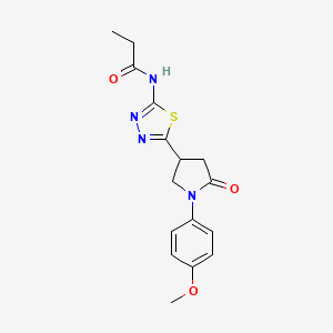 molecular formula C16H18N4O3S B4824704 N-{5-[1-(4-methoxyphenyl)-5-oxopyrrolidin-3-yl]-1,3,4-thiadiazol-2-yl}propanamide 