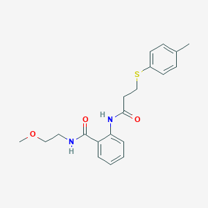molecular formula C20H24N2O3S B4824883 N-(2-methoxyethyl)-2-({3-[(4-methylphenyl)thio]propanoyl}amino)benzamide 