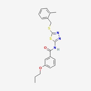 molecular formula C20H21N3O2S2 B4825403 N-{5-[(2-methylbenzyl)thio]-1,3,4-thiadiazol-2-yl}-3-propoxybenzamide 