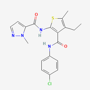 molecular formula C19H19ClN4O2S B4826059 N-{3-[(4-chlorophenyl)carbamoyl]-4-ethyl-5-methylthiophen-2-yl}-1-methyl-1H-pyrazole-5-carboxamide 