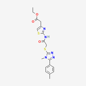 molecular formula C19H21N5O3S2 B4826932 ETHYL 2-{2-[(2-{[4-METHYL-5-(4-METHYLPHENYL)-4H-1,2,4-TRIAZOL-3-YL]SULFANYL}ACETYL)AMINO]-1,3-THIAZOL-4-YL}ACETATE 