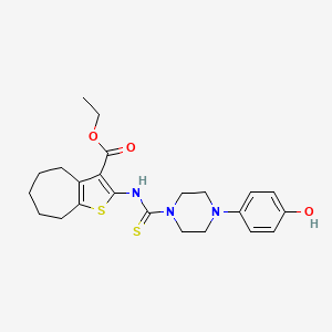 molecular formula C23H29N3O3S2 B4827279 ethyl 2-({[4-(4-hydroxyphenyl)-1-piperazinyl]carbonothioyl}amino)-5,6,7,8-tetrahydro-4H-cyclohepta[b]thiophene-3-carboxylate 