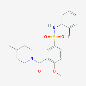 molecular formula C20H23FN2O4S B4828216 N-(2-fluorophenyl)-4-methoxy-3-[(4-methyl-1-piperidinyl)carbonyl]benzenesulfonamide 