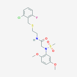 molecular formula C20H24ClFN2O5S2 B4828344 N~1~-{2-[(2-chloro-6-fluorobenzyl)thio]ethyl}-N~2~-(2,5-dimethoxyphenyl)-N~2~-(methylsulfonyl)glycinamide 