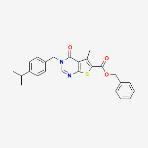 molecular formula C25H24N2O3S B4828412 benzyl 3-(4-isopropylbenzyl)-5-methyl-4-oxo-3,4-dihydrothieno[2,3-d]pyrimidine-6-carboxylate 