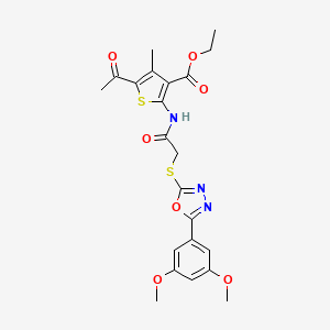 molecular formula C22H23N3O7S2 B4829245 ethyl 5-acetyl-2-[({[5-(3,5-dimethoxyphenyl)-1,3,4-oxadiazol-2-yl]thio}acetyl)amino]-4-methyl-3-thiophenecarboxylate 