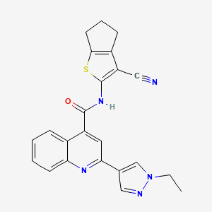 molecular formula C23H19N5OS B4829500 N~4~-(3-CYANO-5,6-DIHYDRO-4H-CYCLOPENTA[B]THIOPHEN-2-YL)-2-(1-ETHYL-1H-PYRAZOL-4-YL)-4-QUINOLINECARBOXAMIDE 