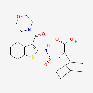 molecular formula C23H30N2O5S B4830229 3-{[3-(Morpholin-4-ylcarbonyl)-4,5,6,7-tetrahydro-1-benzothiophen-2-yl]carbamoyl}bicyclo[2.2.2]octane-2-carboxylic acid 