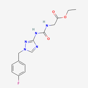 molecular formula C14H16FN5O3 B4830628 ETHYL 2-[({[1-(4-FLUOROBENZYL)-1H-1,2,4-TRIAZOL-3-YL]AMINO}CARBONYL)AMINO]ACETATE 