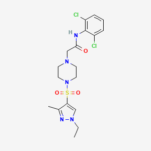 molecular formula C18H23Cl2N5O3S B4831806 N~1~-(2,6-DICHLOROPHENYL)-2-{4-[(1-ETHYL-3-METHYL-1H-PYRAZOL-4-YL)SULFONYL]PIPERAZINO}ACETAMIDE 