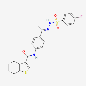 molecular formula C23H22FN3O3S2 B4831814 N-(4-{N-[(4-fluorophenyl)sulfonyl]ethanehydrazonoyl}phenyl)-4,5,6,7-tetrahydro-1-benzothiophene-3-carboxamide 