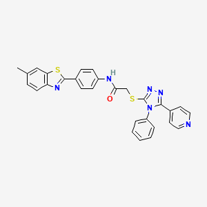 molecular formula C29H22N6OS2 B4831906 N-[4-(6-methyl-1,3-benzothiazol-2-yl)phenyl]-2-{[4-phenyl-5-(pyridin-4-yl)-4H-1,2,4-triazol-3-yl]sulfanyl}acetamide 