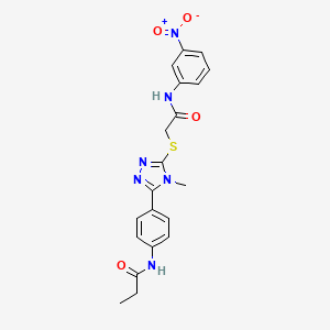 molecular formula C20H20N6O4S B4832060 N-{4-[4-methyl-5-({2-[(3-nitrophenyl)amino]-2-oxoethyl}sulfanyl)-4H-1,2,4-triazol-3-yl]phenyl}propanamide 
